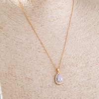 Simple Style Water Droplets Heart Shape Copper Inlay Zircon Pendant Necklace 1 Piece sku image 7