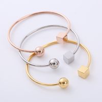 Casual Square Ball Stainless Steel Polishing Bangle 1 Piece main image 3