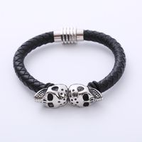 Hip-hop Skull Stainless Steel Woven Belt Pu Bracelets 1 Piece sku image 1