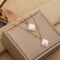 Mode Vierblättriges Kleeblatt Titan Stahl Überzug Künstliche Perlen Halskette main image 1