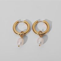 Fashion Round Stainless Steel Pearl Plating Drop Earrings 1 Pair main image 1