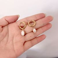 Fashion Round Stainless Steel Pearl Plating Drop Earrings 1 Pair main image 4