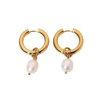 Fashion Round Stainless Steel Pearl Plating Drop Earrings 1 Pair main image 2