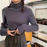 Vintage Style Solid Color Knit Turtleneck Long Sleeve Regular Sleeve Patchwork Knitwear sku image 5