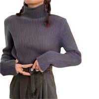 Vintage Style Solid Color Knit Turtleneck Long Sleeve Regular Sleeve Patchwork Knitwear main image 2