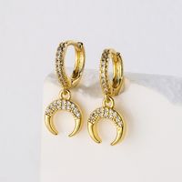 Fashion Moon Copper Gold Plated Zircon Dangling Earrings 1 Pair main image 4