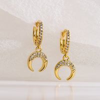 Fashion Moon Copper Gold Plated Zircon Dangling Earrings 1 Pair main image 1