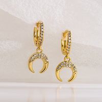 Fashion Moon Copper Gold Plated Zircon Dangling Earrings 1 Pair main image 5