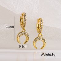 Fashion Moon Copper Gold Plated Zircon Dangling Earrings 1 Pair main image 2