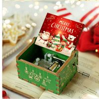 Merry Christmas Wooden Classical Engraved Hand Crank Music Box sku image 1