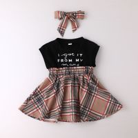 Children's Clothing Baby Vest Dress Girl Letter Plaid Stitching Skirt sku image 12