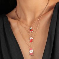 Cute Christmas Tree Santa Claus Elk Alloy Enamel Women's Pendant Necklace 3 Pieces main image 1