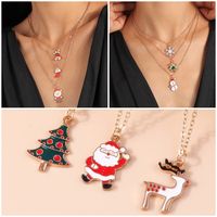 Cute Christmas Tree Santa Claus Elk Alloy Enamel Women's Pendant Necklace 3 Pieces main image 3