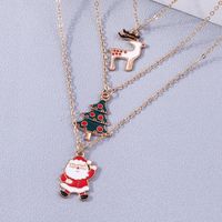 Cute Christmas Tree Santa Claus Elk Alloy Enamel Women's Pendant Necklace 3 Pieces main image 6