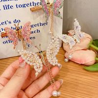 Cute Fashion Sweet Butterfly Alloy Metal Artificial Pearls Hair Clip main image 5