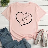 Unisex T-shirt Short Sleeve T-shirts Printing Simple Style Heart Shape Cat main image 3