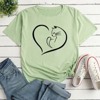 Unisex T-shirt Short Sleeve T-shirts Printing Simple Style Heart Shape Cat main image 6