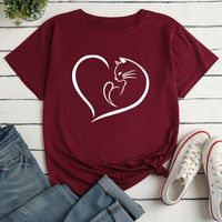 Unisex T-shirt Short Sleeve T-shirts Printing Simple Style Heart Shape Cat main image 8