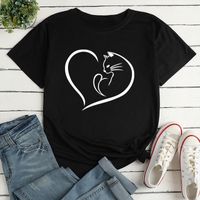 Unisex T-shirt Short Sleeve T-shirts Printing Simple Style Heart Shape Cat main image 1