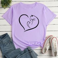 Unisex T-shirt Short Sleeve T-shirts Printing Simple Style Heart Shape Cat main image 5