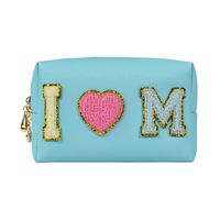 Femmes Petit Toutes Les Saisons Faux Cuir Lettre Mode Émoroïderie Carré Fermeture Éclair Trousse De Maquillage sku image 5