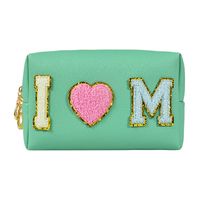 Femmes Petit Toutes Les Saisons Faux Cuir Lettre Mode Émoroïderie Carré Fermeture Éclair Trousse De Maquillage sku image 3