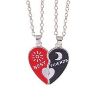 Fashion Sun Moon Heart Shape Alloy Enamel Couple Pendant Necklace 2 Piece Set sku image 1