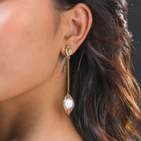 1 Pair Elegant Water Droplets Freshwater Pearl Copper Drop Earrings sku image 1