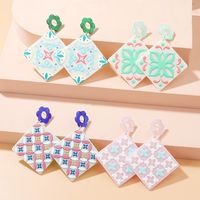 Fashion Color Block Flower Arylic Printing Women's Drop Earrings 1 Pair main image 5