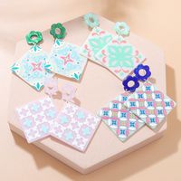 Fashion Color Block Flower Arylic Printing Women's Drop Earrings 1 Pair main image 4