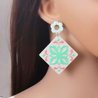 Mode Bloc De Couleur Fleur Arylique Impression Femmes Boucles D'oreilles 1 Paire main image 2