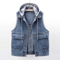 Women's Fashion Geometric Drawstring Single Breasted Vest Denim Jacket sku image 3