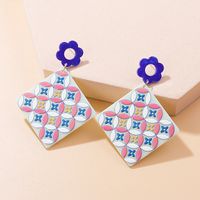 Fashion Color Block Flower Arylic Printing Women's Drop Earrings 1 Pair sku image 3