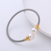 Fashion Round Stainless Steel Pearl Artificial Pearls Bangle 1 Piece main image 5
