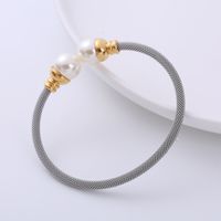 Fashion Round Stainless Steel Pearl Artificial Pearls Bangle 1 Piece main image 4