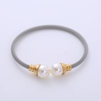 Fashion Round Stainless Steel Pearl Artificial Pearls Bangle 1 Piece main image 3