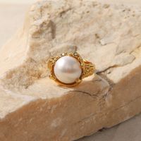 Vintage Style Geometric Stainless Steel Gold Plated Pearl Rings main image 5