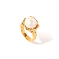 Vintage Style Geometric Stainless Steel Gold Plated Pearl Rings main image 3