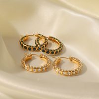 Fashion Geometric Stainless Steel Gold Plated Rhinestones Hoop Earrings 1 Pair main image 1