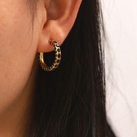 Fashion Geometric Stainless Steel Gold Plated Rhinestones Hoop Earrings 1 Pair main image 5