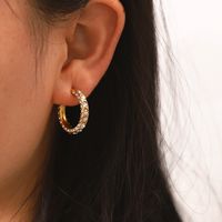 Fashion Geometric Stainless Steel Gold Plated Rhinestones Hoop Earrings 1 Pair main image 4