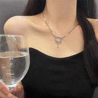 Sweet Heart Shape Alloy Beaded Patchwork Artificial Pearls Rhinestones Women's Pendant Necklace 1 Piece sku image 2
