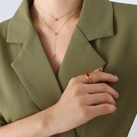 Modische Neue Trend Minimalistische Doppelschicht Tragen Runde Perle Titan Stahl 18 Karat Echtes Gold Halskette Für Frauen sku image 8