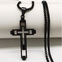 Hip-hop Cross Stainless Steel Hollow Out Pendant Necklace 1 Piece main image 8