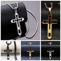 Hip-hop Cross Stainless Steel Hollow Out Pendant Necklace 1 Piece main image 1