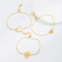 Fashion Peacock Heart Shape Copper Gold Plated Zircon Bracelets 1 Piece main image 1