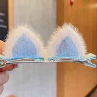 Women's Cute Cat Ears Artificial Wool Cloth Plush Hair Clip sku image 1