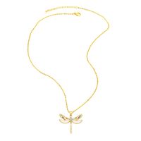 Retro Insect Dragonfly Copper Enamel Gold Plated Zircon Pendant Necklace 1 Piece main image 3