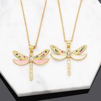 Retro Insect Dragonfly Copper Enamel Gold Plated Zircon Pendant Necklace 1 Piece main image 1