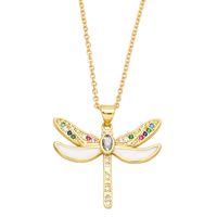 Retro Insect Dragonfly Copper Enamel Gold Plated Zircon Pendant Necklace 1 Piece sku image 1